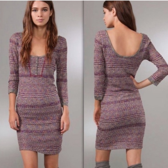 Free People Sunrise Knit Sweater Stretchy Bodycon Dress Purple Raven Combo Small - Picture 1 of 15